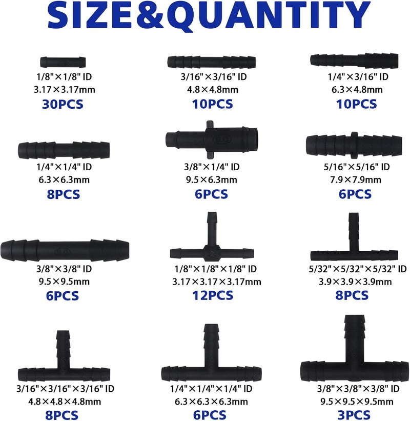 Easily Vacuum Connector Assortment 113 PCS Heat Resistance 240℃（460℉）Automotive Vacuum Tubing Connector Vacuum Tee Connector Assortment Kit Black Nylon - Image 2